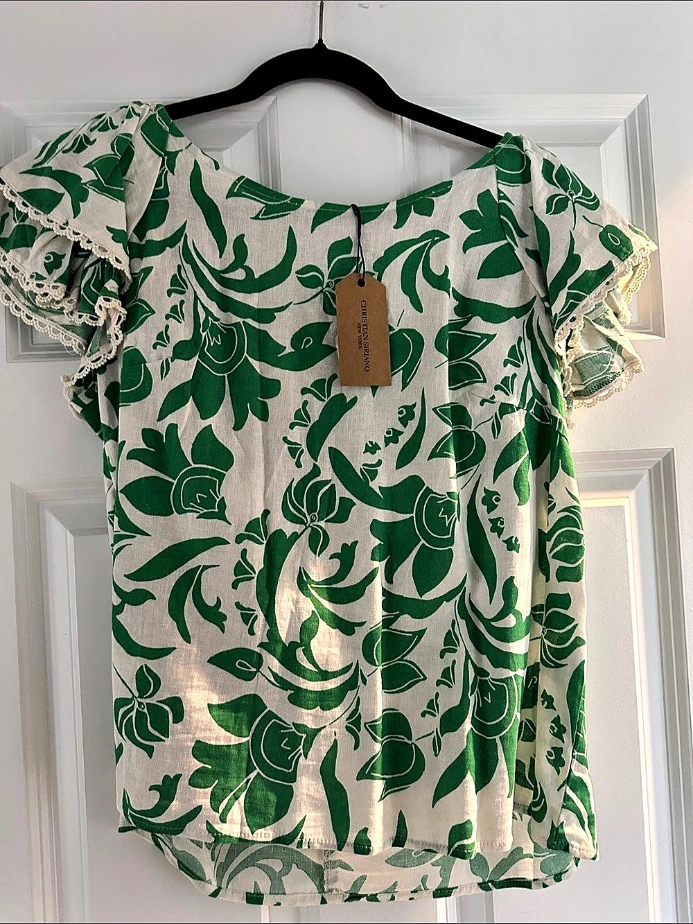 Christian Siriano New York Floral Blouse Green & White Size Medium NWT